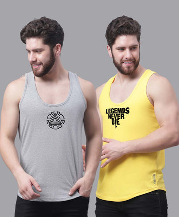 Men's Pack of 2 Pure Cotton Printed Gym vest - Friskers
