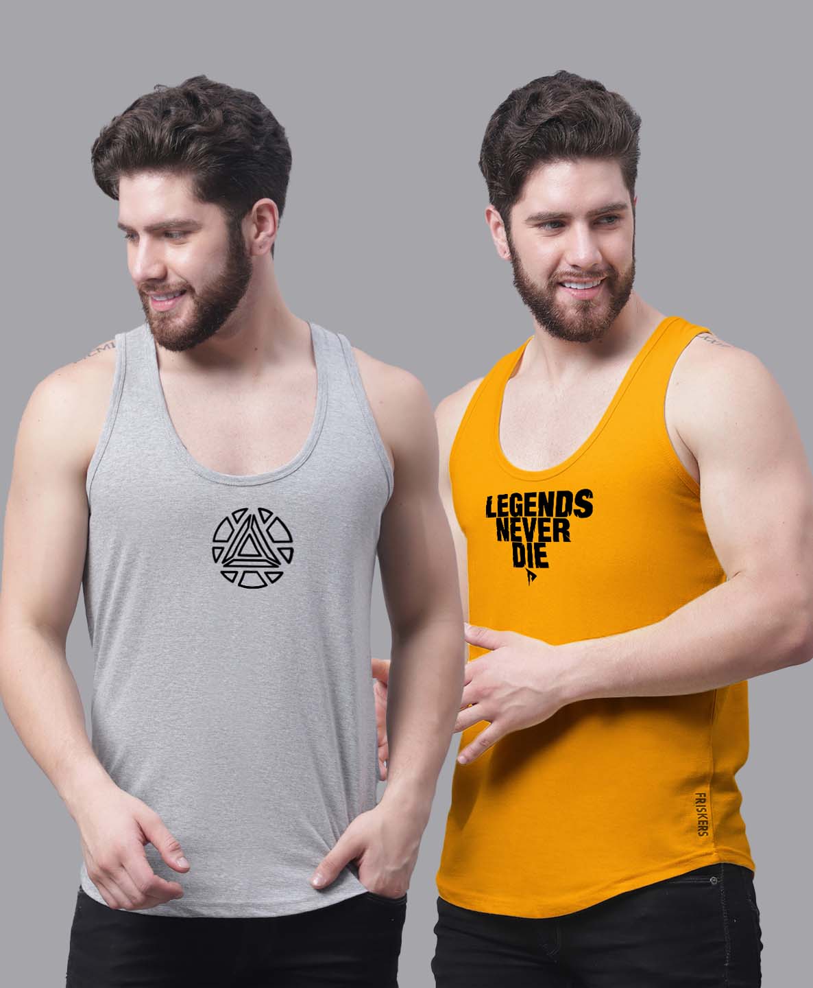 Men's Pack of 2 Pure Cotton Printed Gym vest - Friskers