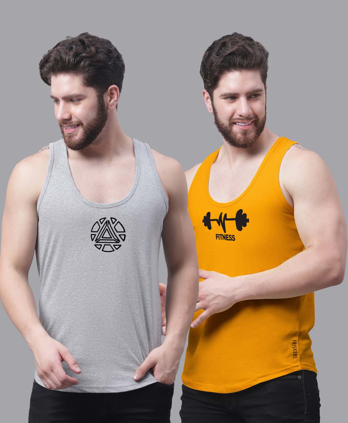 Men's Pack of 2 Pure Cotton Printed Gym vest - Friskers