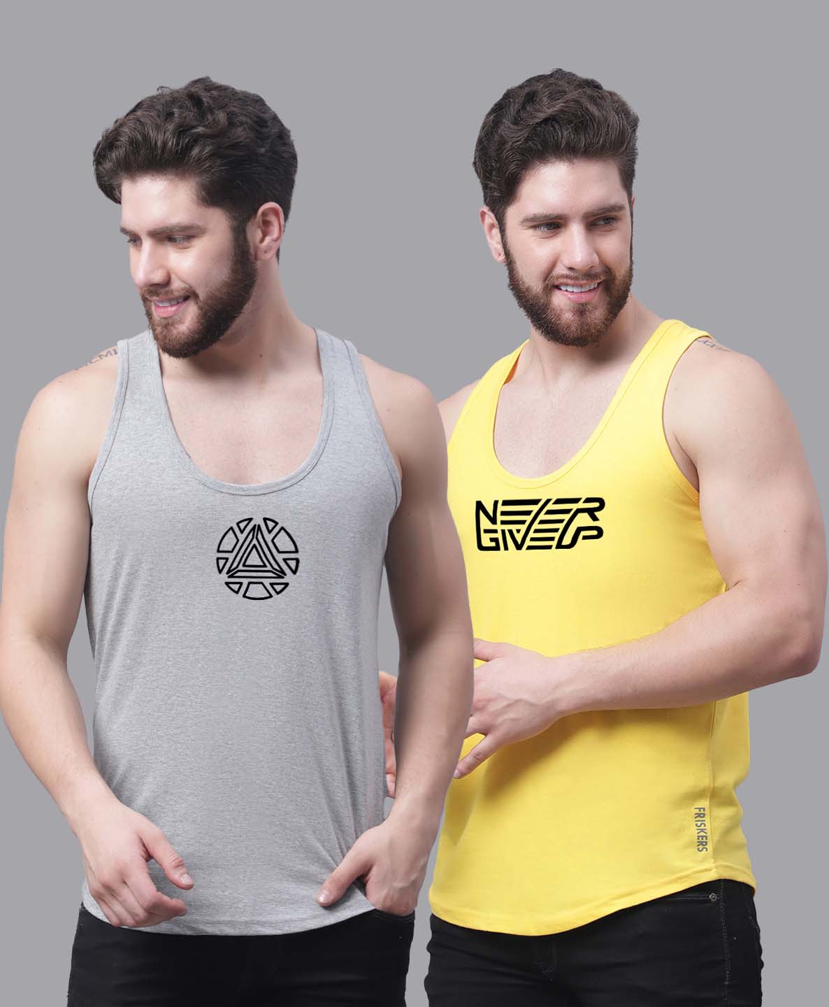 Men's Pack of 2 Pure Cotton Printed Gym vest - Friskers