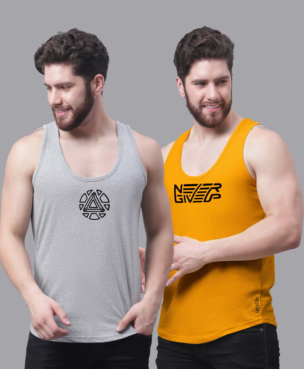 Men's Pack of 2 Pure Cotton Printed Gym vest - Friskers