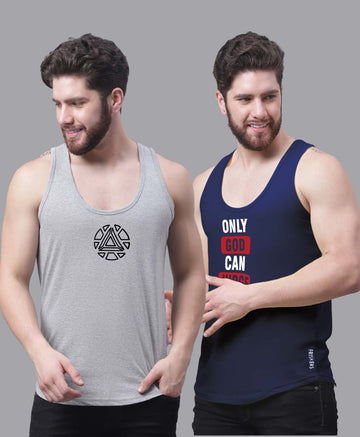 Men's Pack of 2 Pure Cotton Printed Gym vest - Friskers