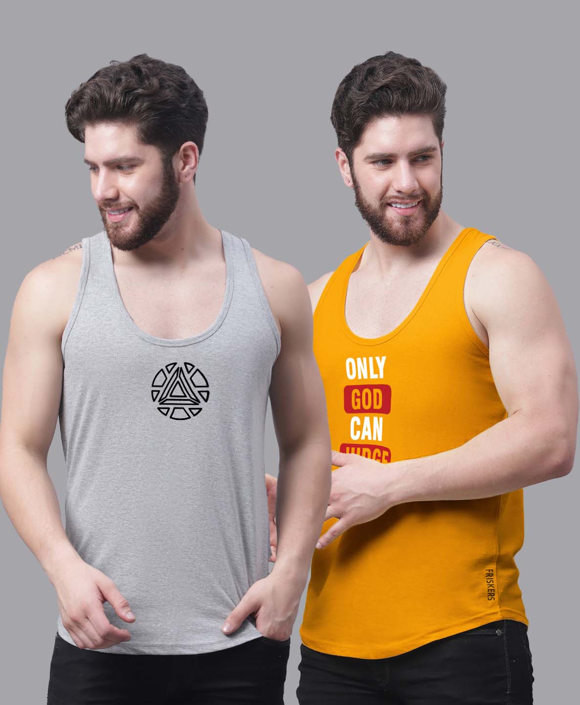 Men's Pack of 2 Pure Cotton Printed Gym vest - Friskers