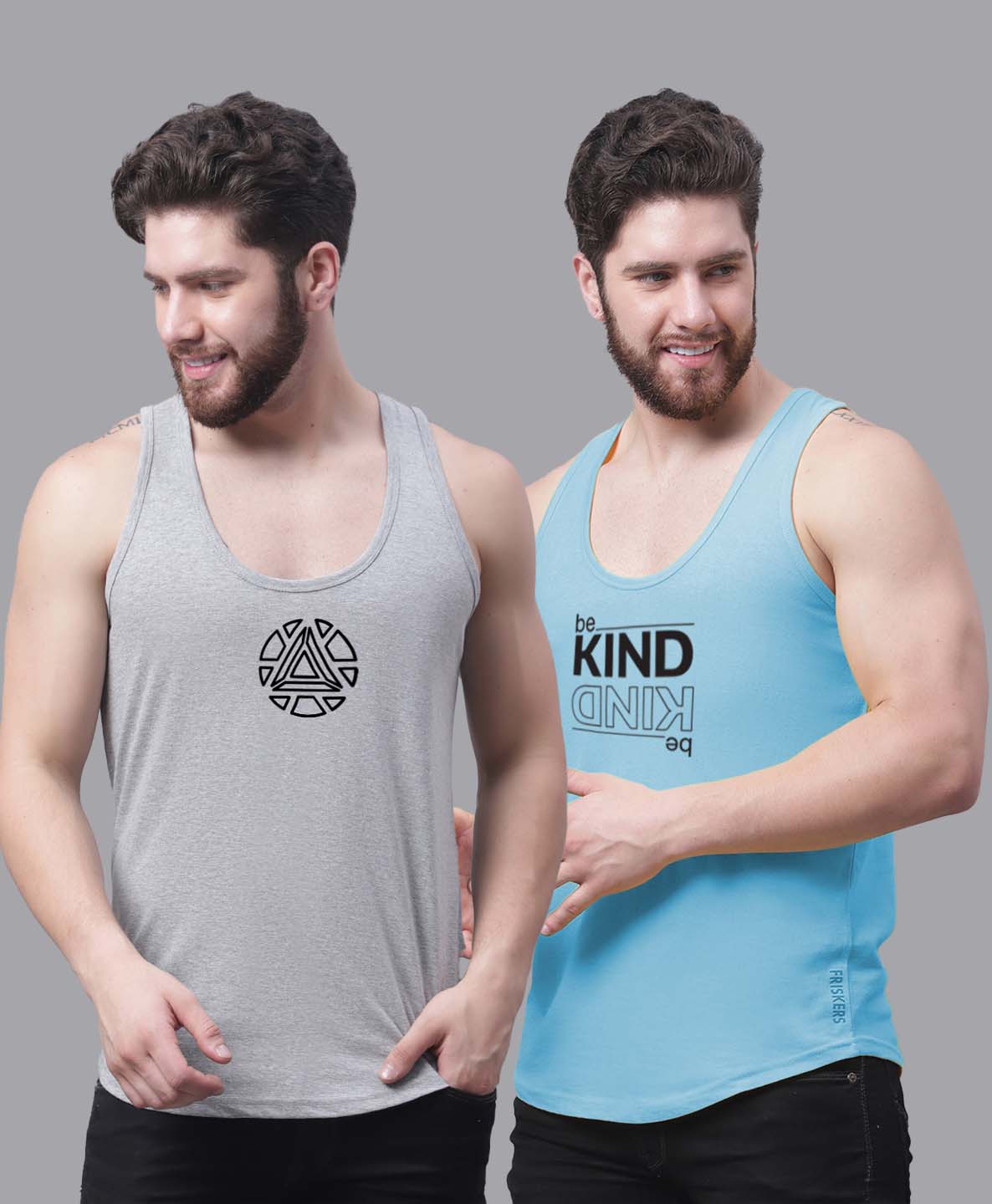 Men's Pack of 2 Pure Cotton Printed Gym vest - Friskers