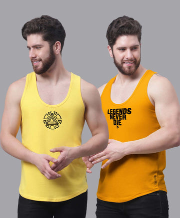 Men's Pack of 2 Pure Cotton Printed Gym vest - Friskers