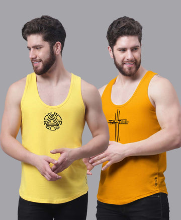 Men's Pack of 2 Pure Cotton Printed Gym vest - Friskers