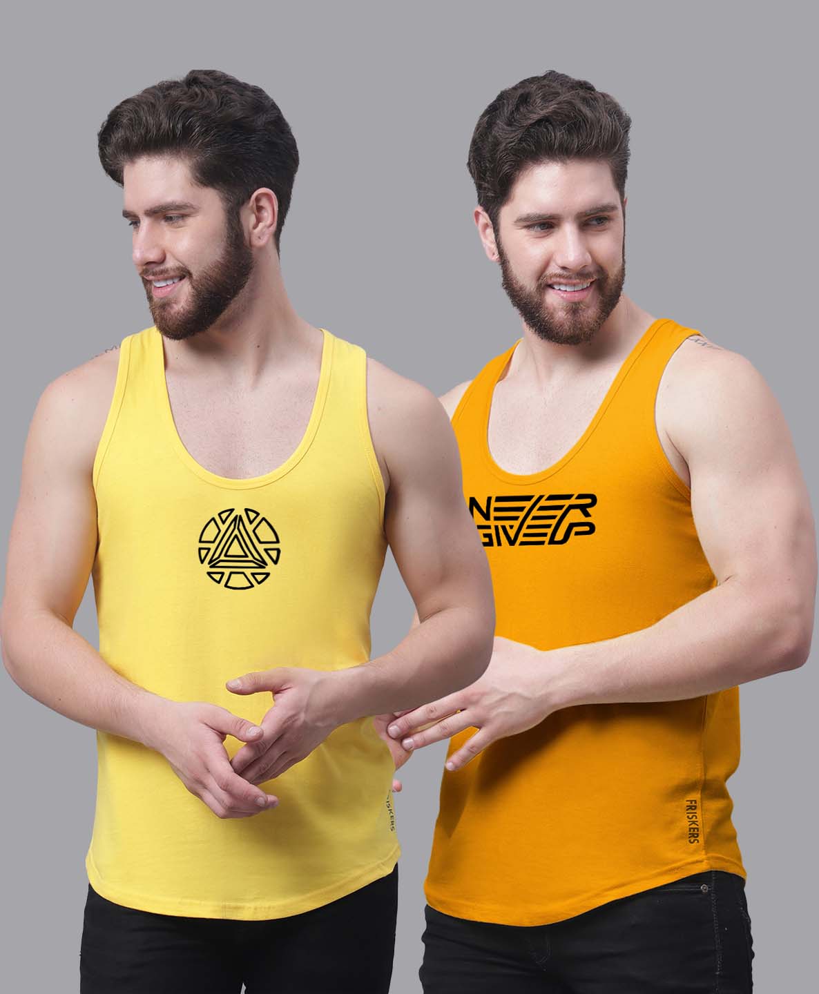 Men's Pack of 2 Pure Cotton Printed Gym vest - Friskers