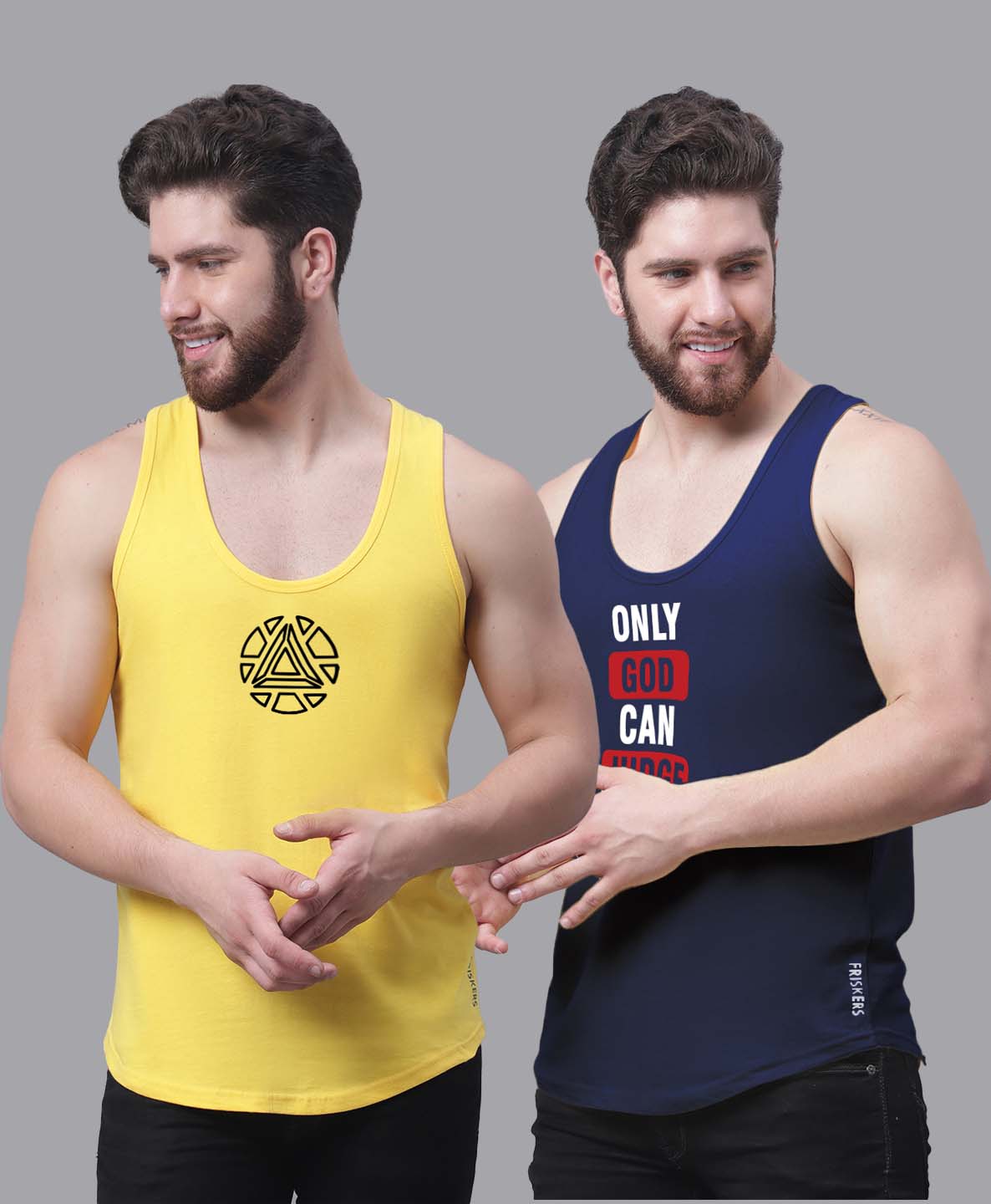 Men's Pack of 2 Pure Cotton Printed Gym vest - Friskers