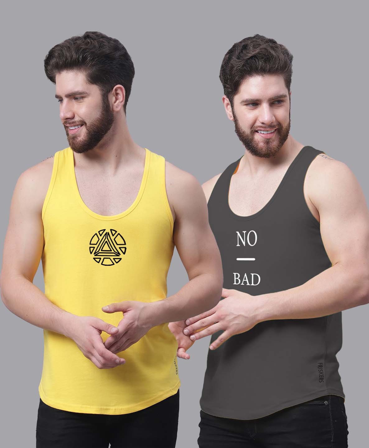 Men's Pack of 2 Pure Cotton Printed Gym vest - Friskers