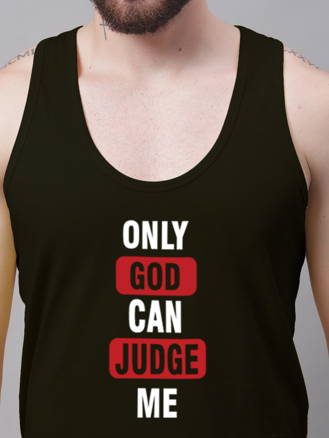Men's Only God Can Judge Me Cotton Gym Vest - Friskers
