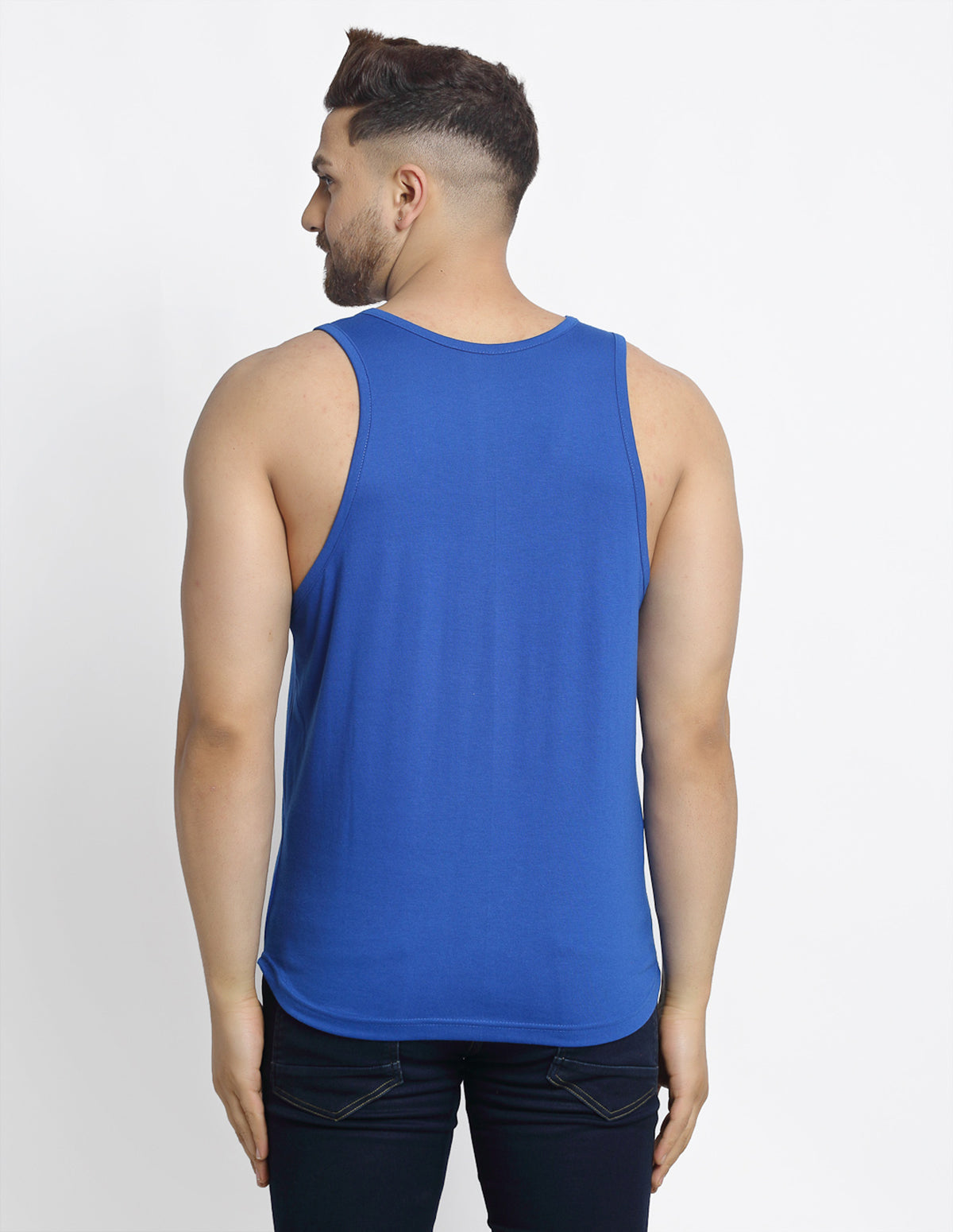 Men's Pack of 2 Blue & Black Printed Gym Vest - Friskers