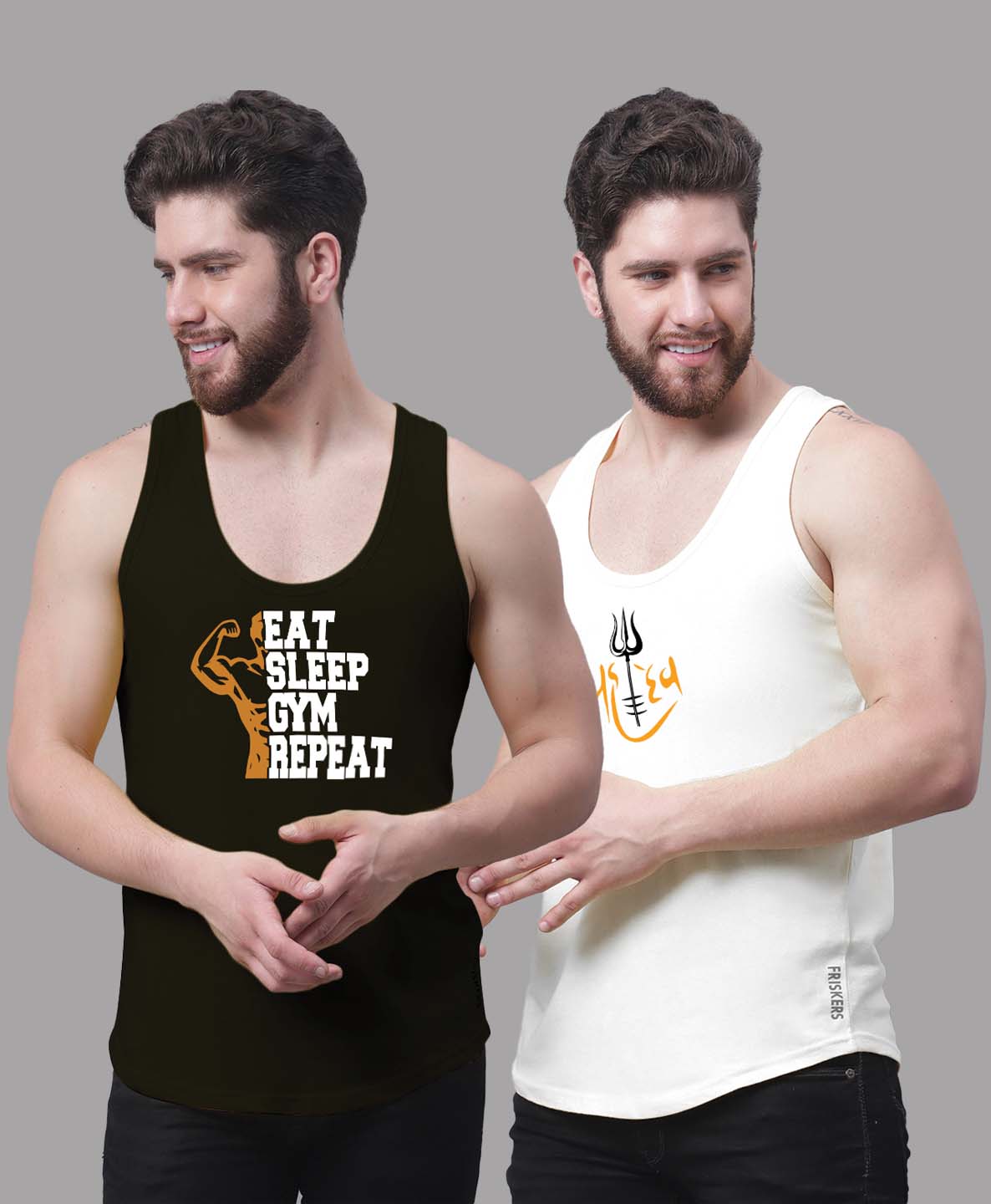 Men's Pack of 2 Pure Cotton Printed Gym vest - Friskers