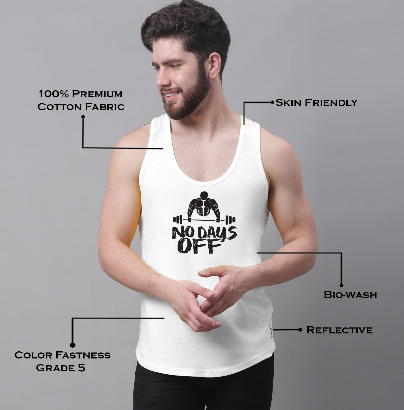 Men's No Days Off Pure Cotton Gym Vest - Friskers