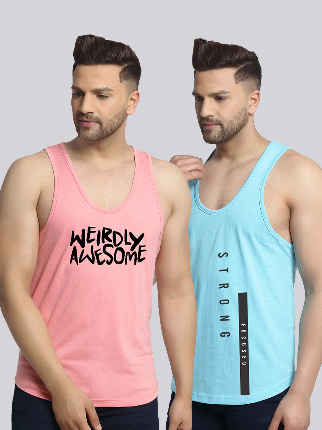 Men's Pack of 2 Coral & Turquiose Printed Gym Vest - Friskers