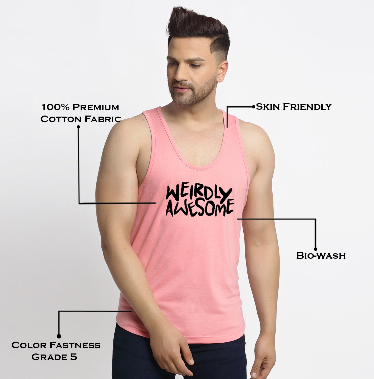 Men's Pack of 2 Coral & Black Printed Gym Vest - Friskers