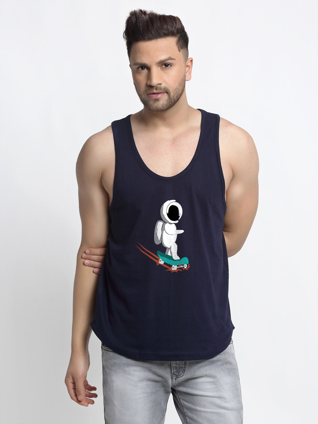 Men's Pack of Coral Navy Printed Gym Vest - Main Image