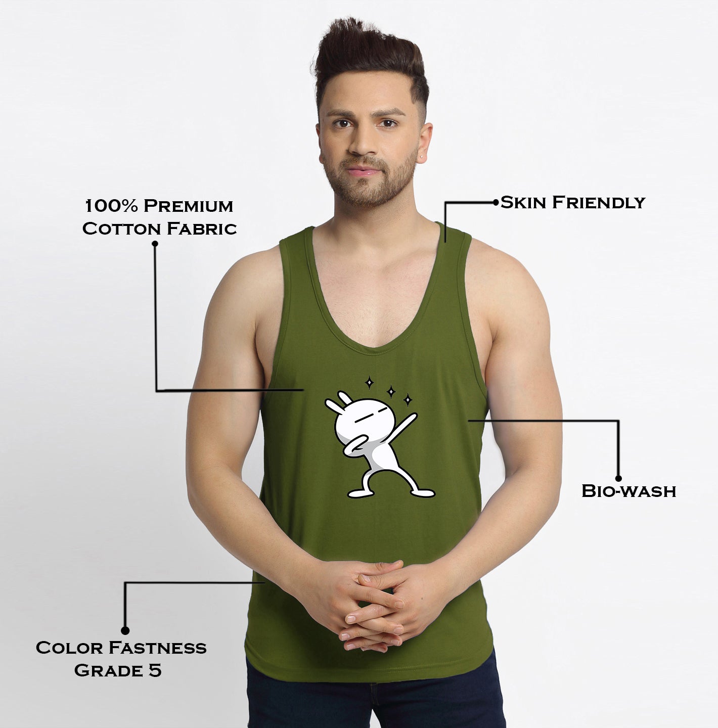 Men's Pack of 2 Olive Green & Coral Printed Gym Vest - Friskers