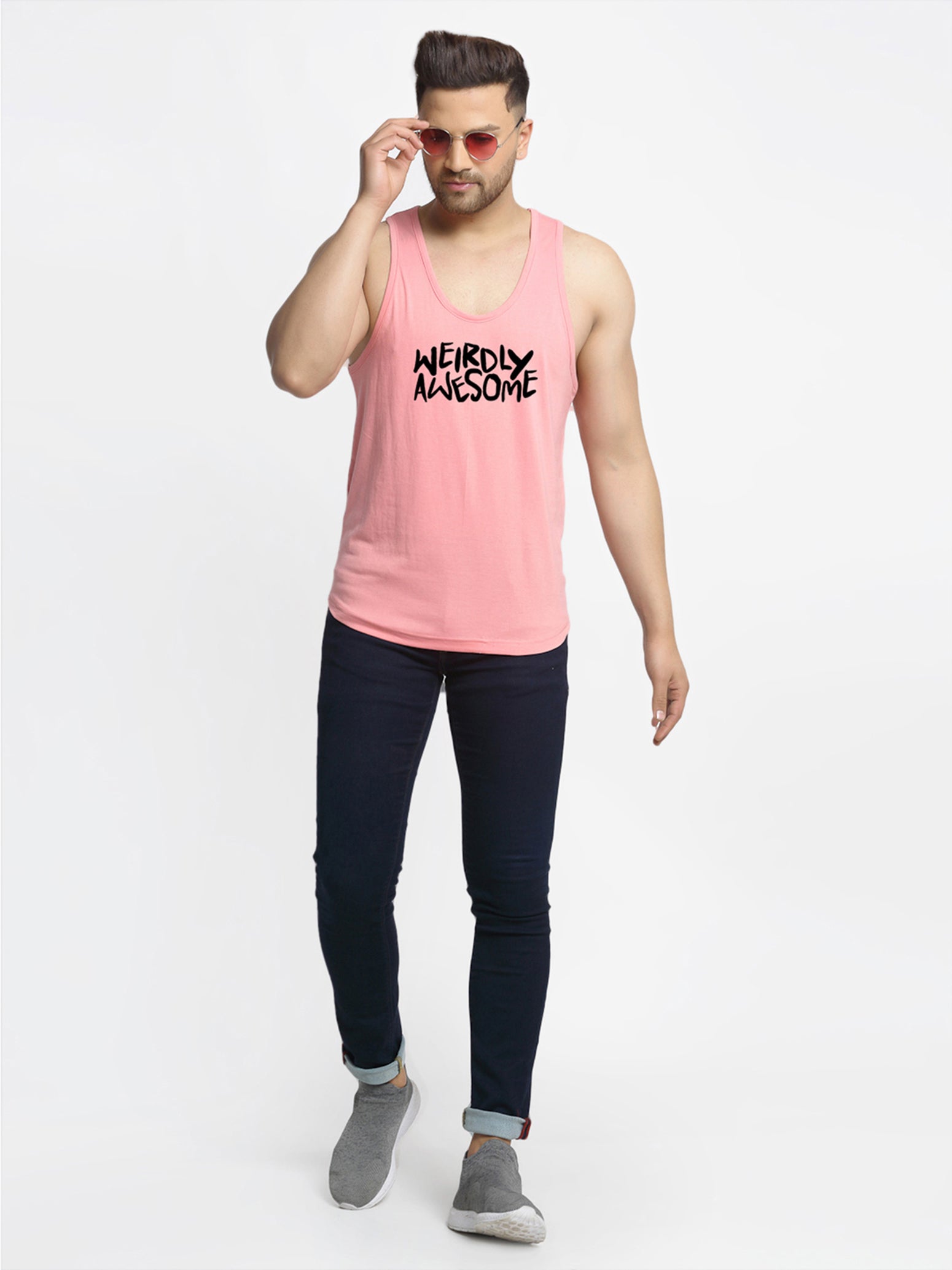 Men's Pack of 2 Olive Green & Coral Printed Gym Vest - Friskers