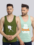 Men's Pack of 2 Olive Green & Pista Printed Gym Vest - Friskers