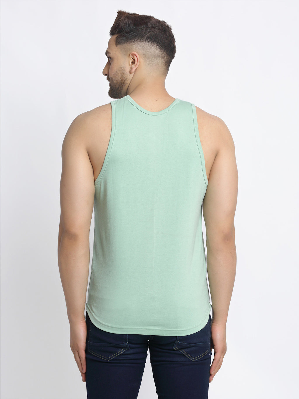 Men's Pack of 2 Olive Green & Pista Printed Gym Vest - Friskers