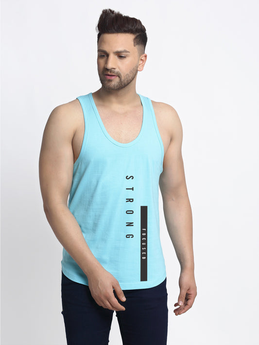 Men's Pack of 2 Grey & Turquiose Printed Gym Vest - Friskers
