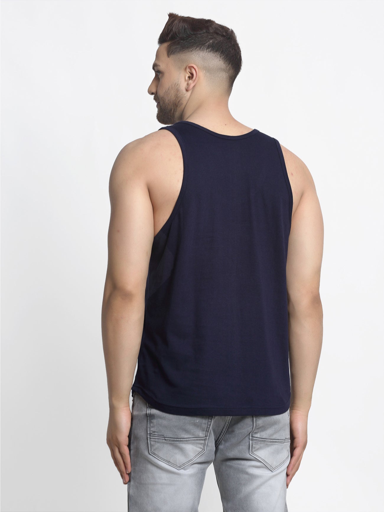 Men's Pack of 2 Grey & Navy Printed Gym Vest - Friskers