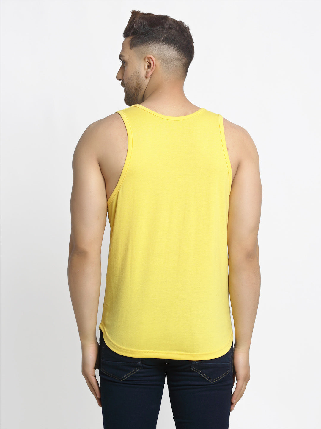 Men's Pack of 2 Grey & Yellow Printed Gym Vest - Friskers