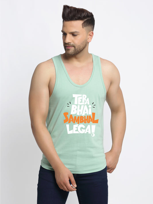 Men's Pack of 2 Grey & Pista Printed Gym Vest - Friskers
