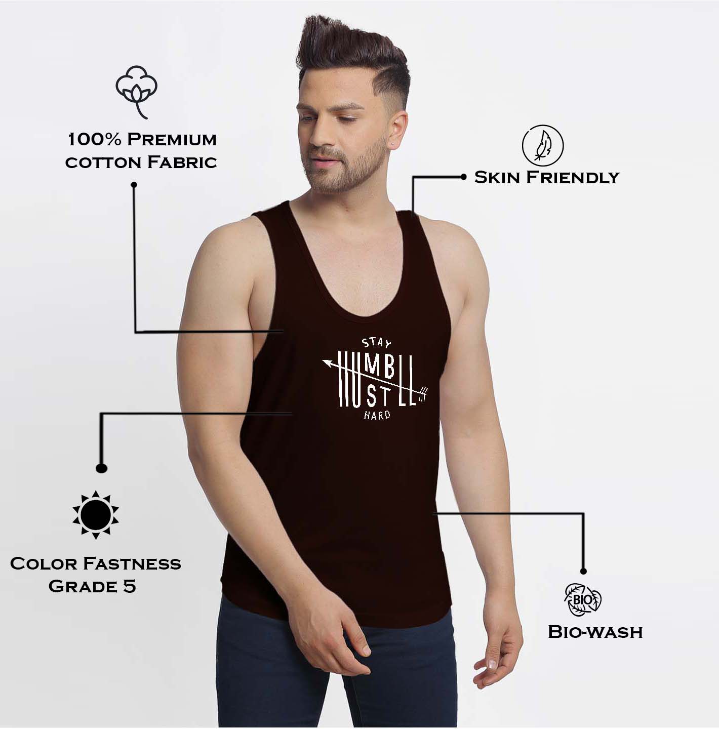 Mens's Stay Humble Printed Innerwear Gym Vest - Friskers