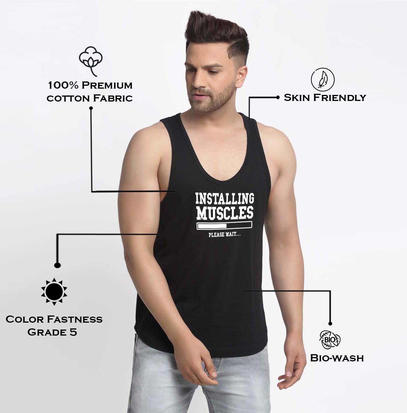 Mens's Installing Muscles Printed Innerwear Gym Vest - Friskers