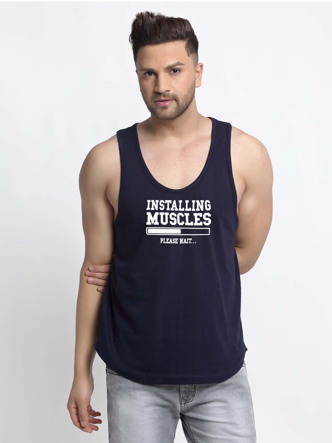 Mens's Installing Muscles Printed Innerwear Gym Vest - Friskers