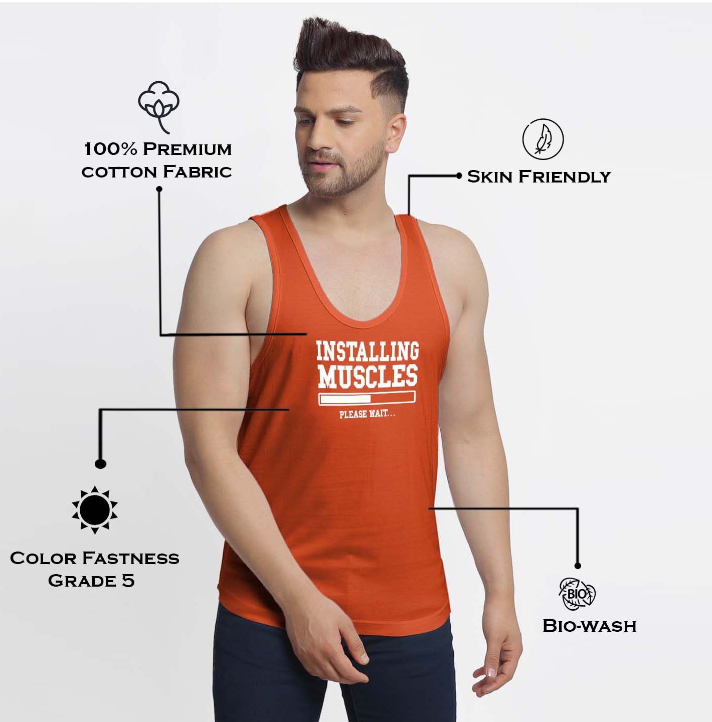 Mens's Installing Muscles Printed Innerwear Gym Vest - Friskers