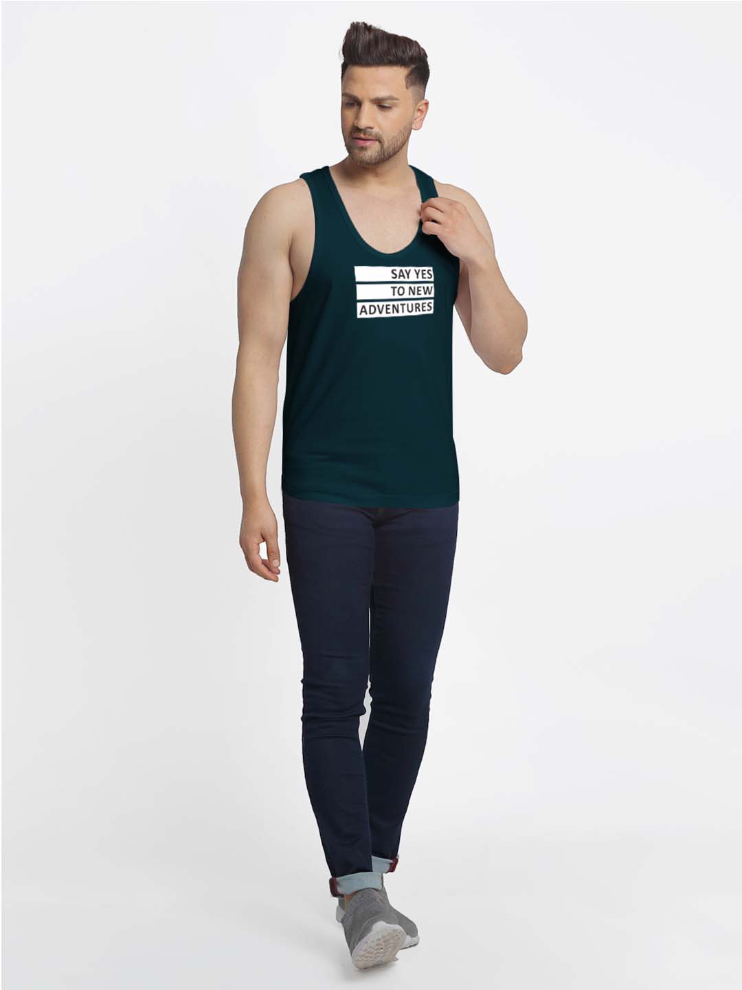 Mens's Say Yes To New Adventure Printed Innerwear Gym Vest - Friskers