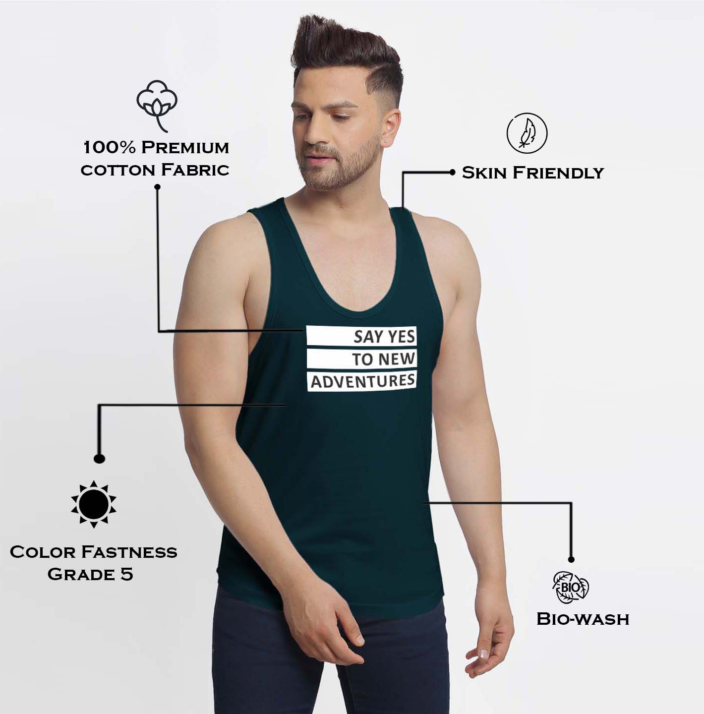 Mens's Say Yes To New Adventure Printed Innerwear Gym Vest - Friskers