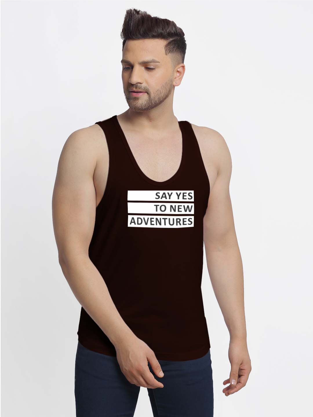 Mens's Say Yes To New Adventure Printed Innerwear Gym Vest - Friskers