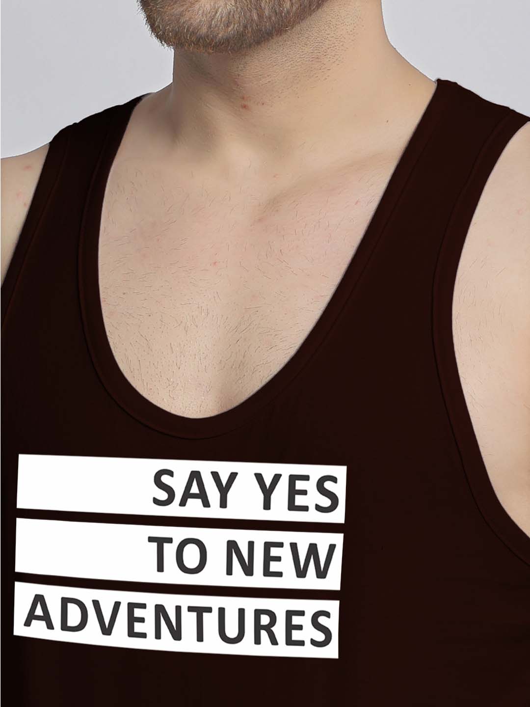 Mens's Say Yes To New Adventure Printed Innerwear Gym Vest - Friskers