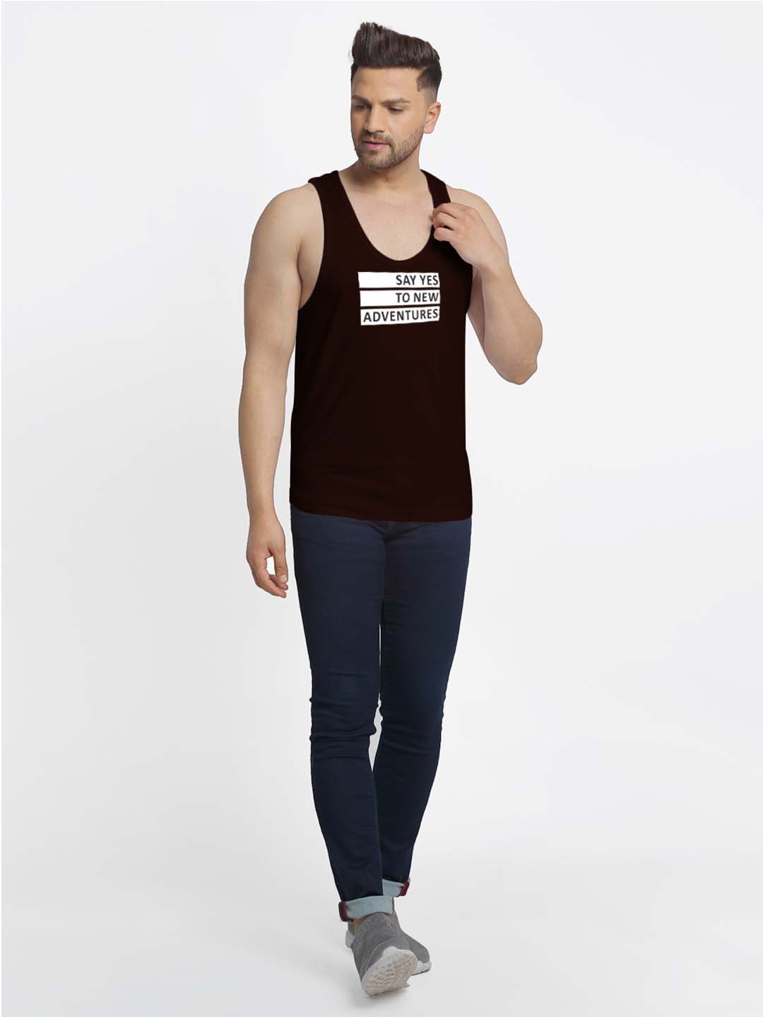 Mens's Say Yes To New Adventure Printed Innerwear Gym Vest - Friskers