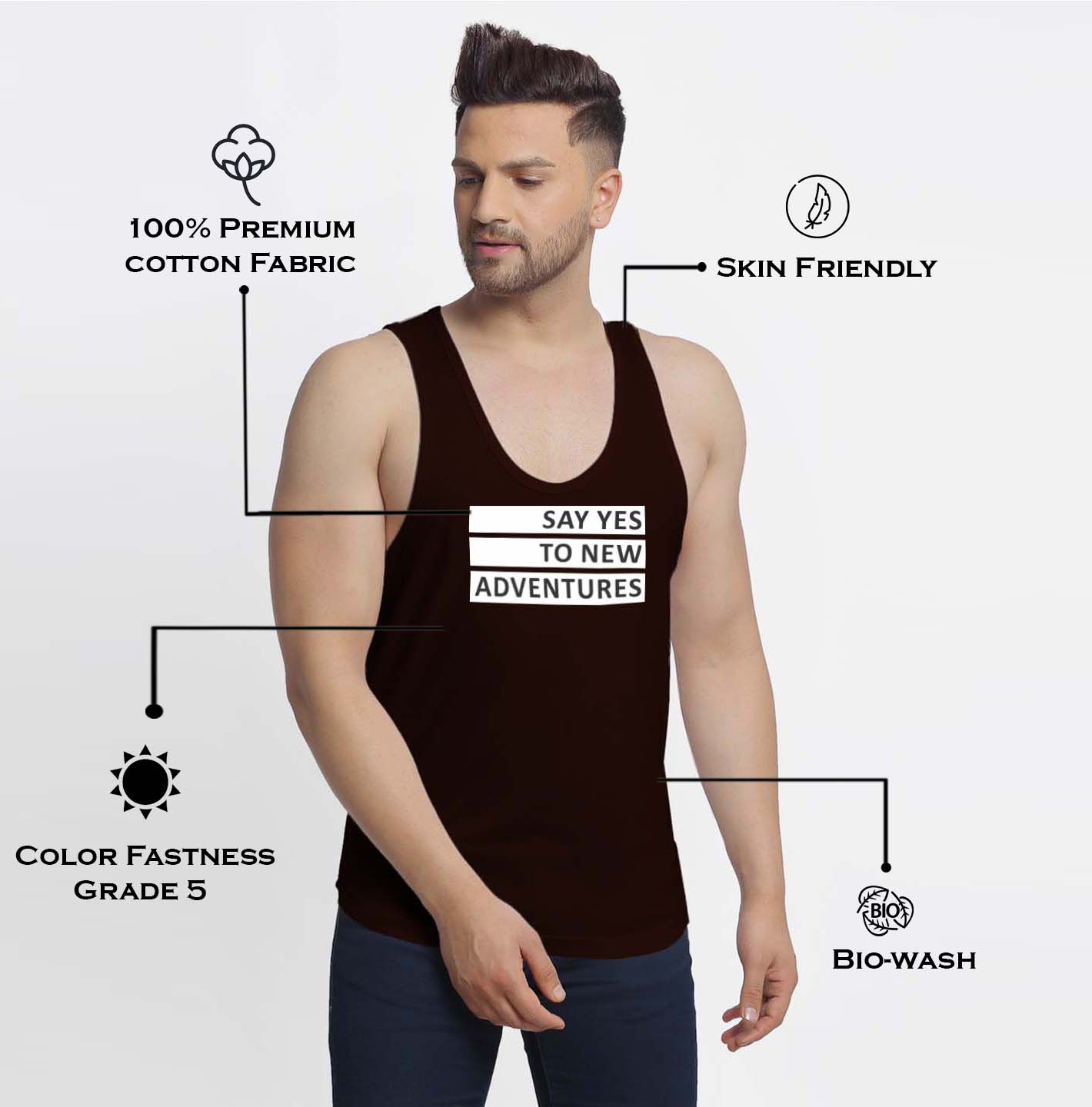 Mens's Say Yes To New Adventure Printed Innerwear Gym Vest - Friskers