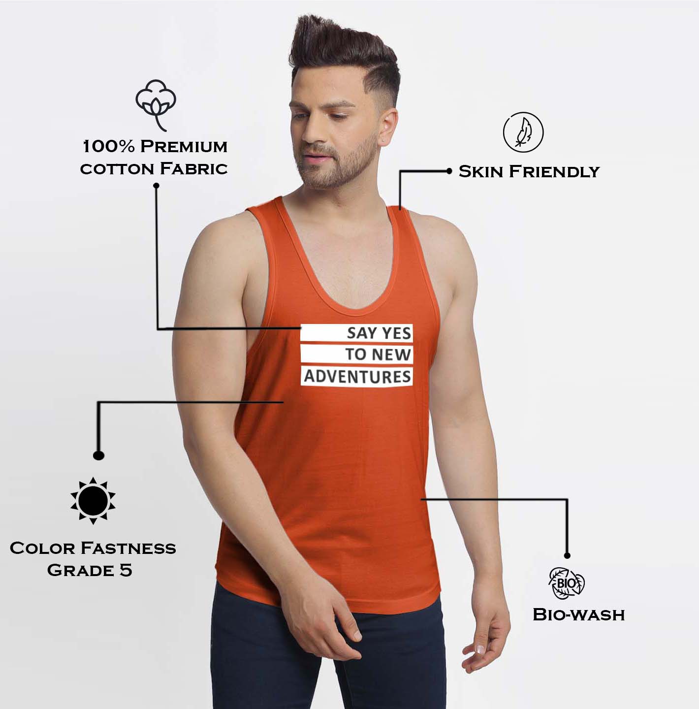 Mens's Say Yes To New Adventure Printed Innerwear Gym Vest - Friskers