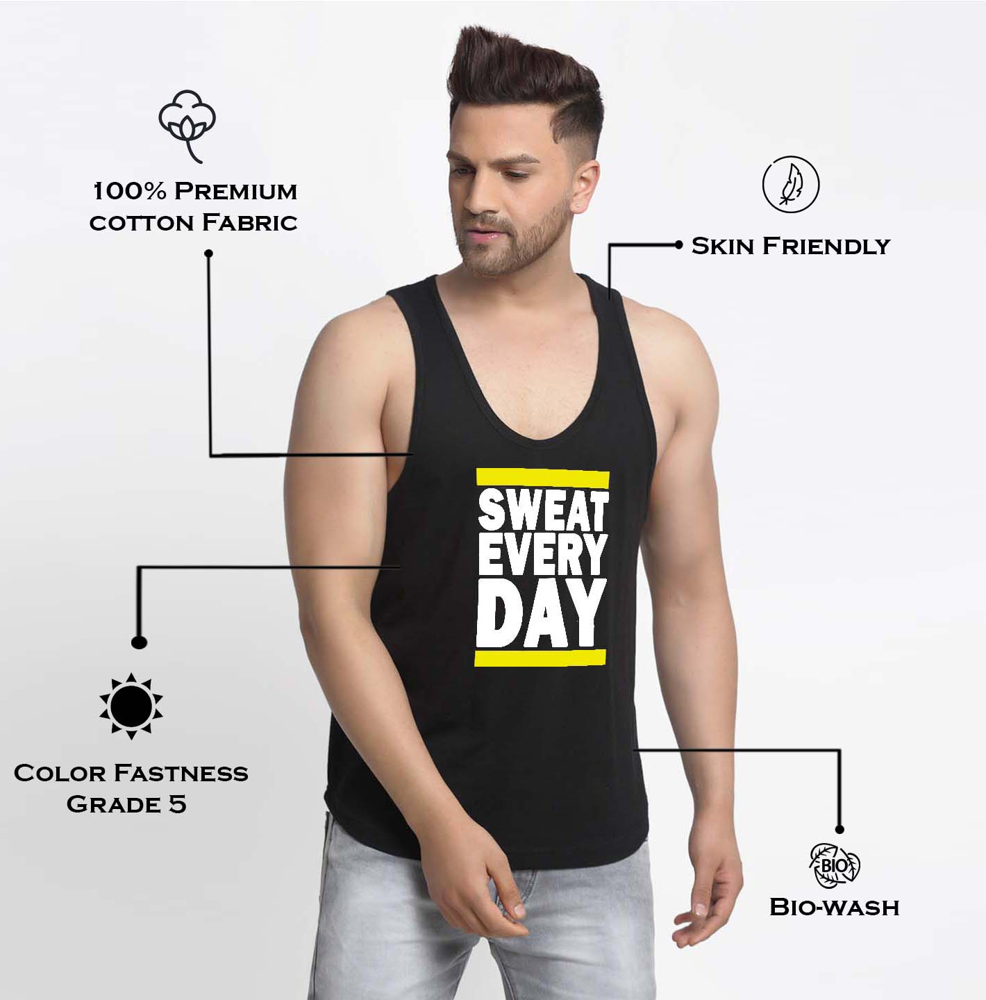 Mens's Sweat Everyday Printed Innerwear Gym Vest - Friskers