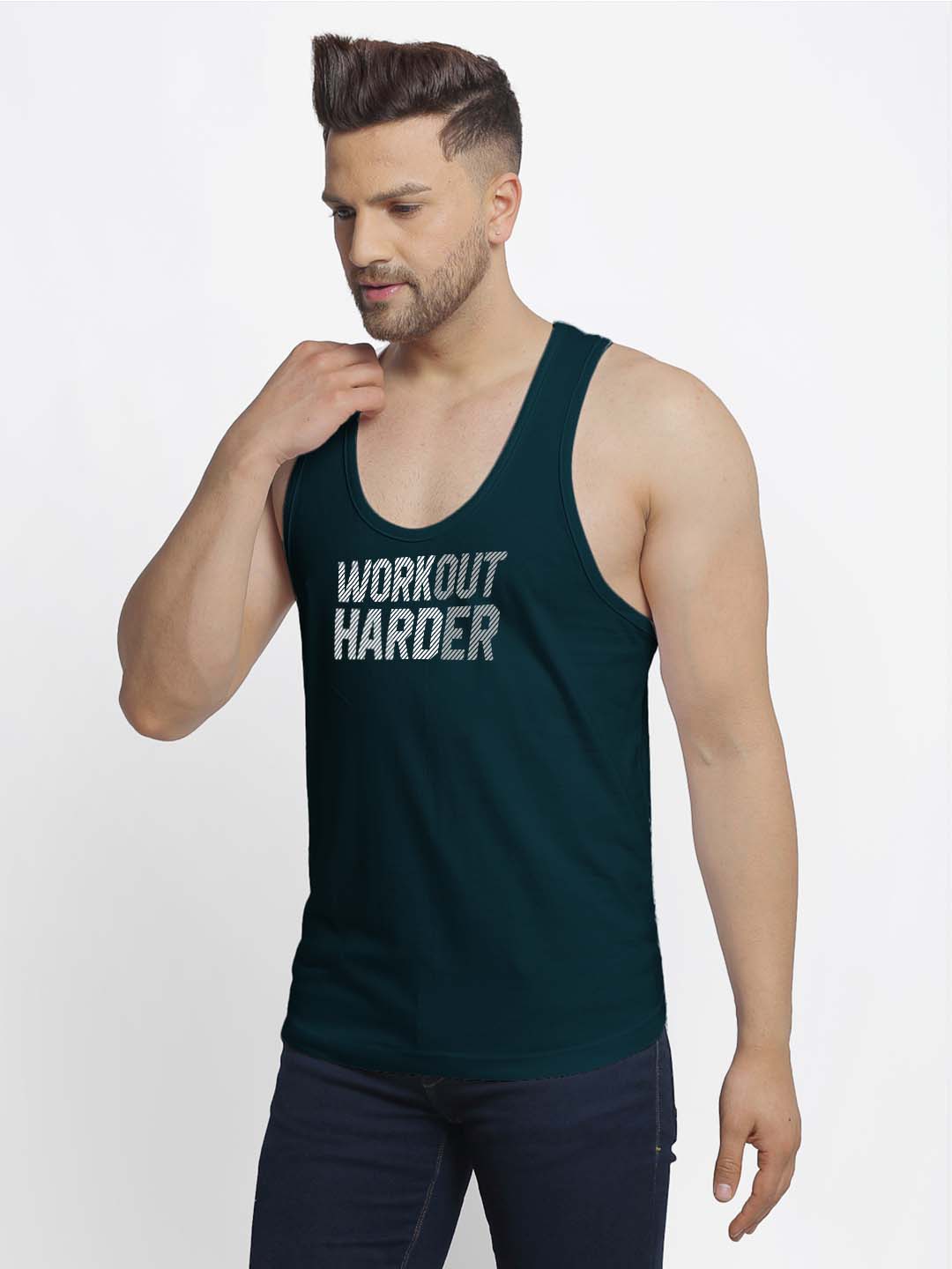 Mens's Workout Harder Printed Innerwear Gym Vest - Friskers