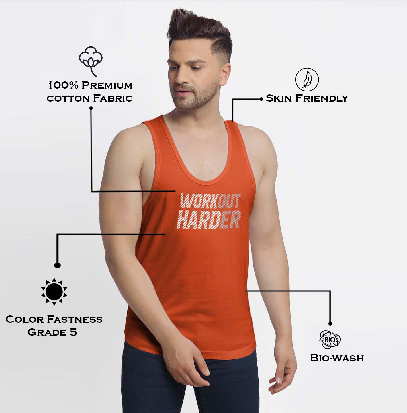 Mens's Workout Harder Printed Innerwear Gym Vest - Friskers