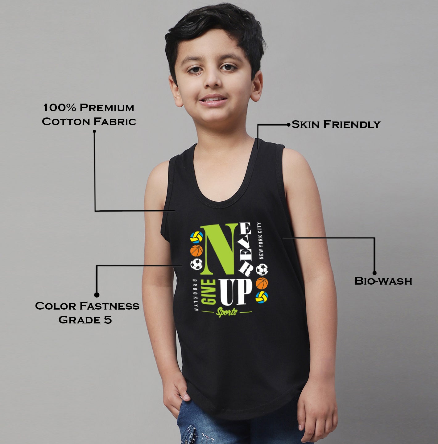 Kids Never Giveup printed Regular Fit Vest - Friskers