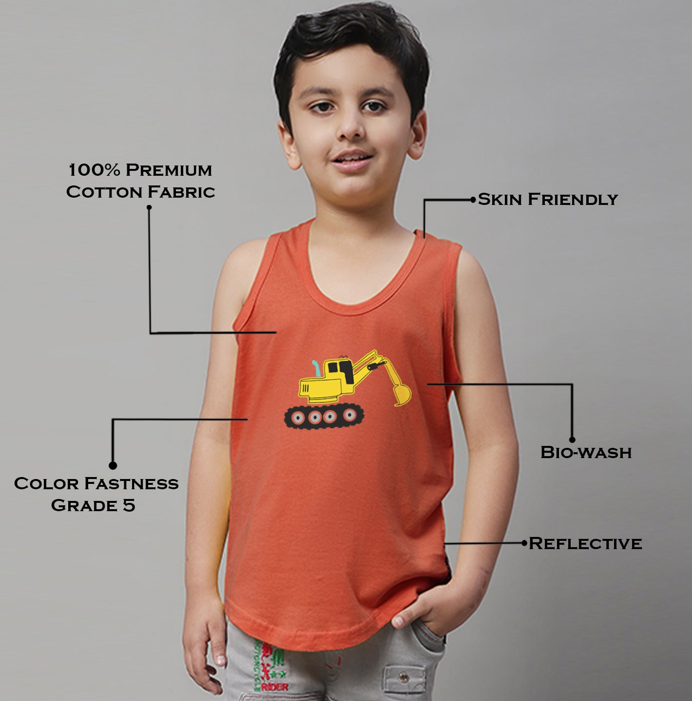 Kids Excavator printed Regular Fit Vest - Friskers