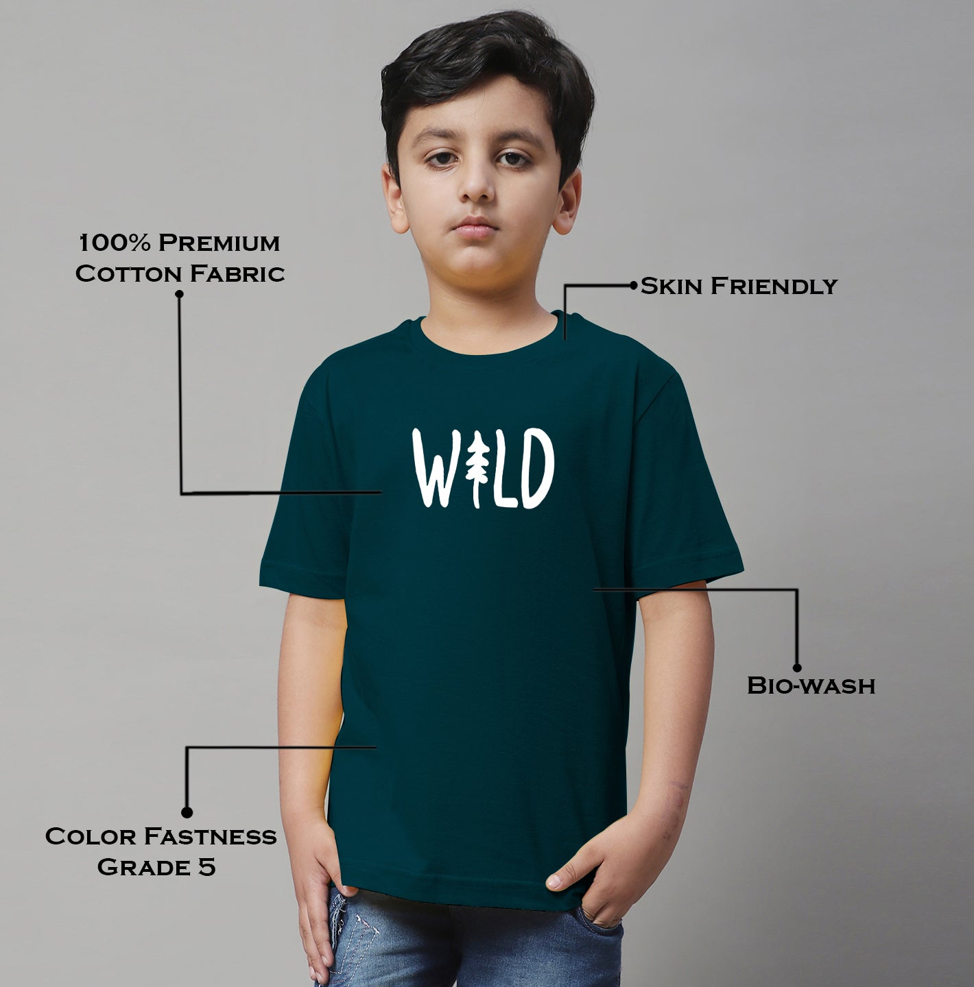 Kids Wild Regular Fit Half Sleeves Cotton T-Shirt - Friskers