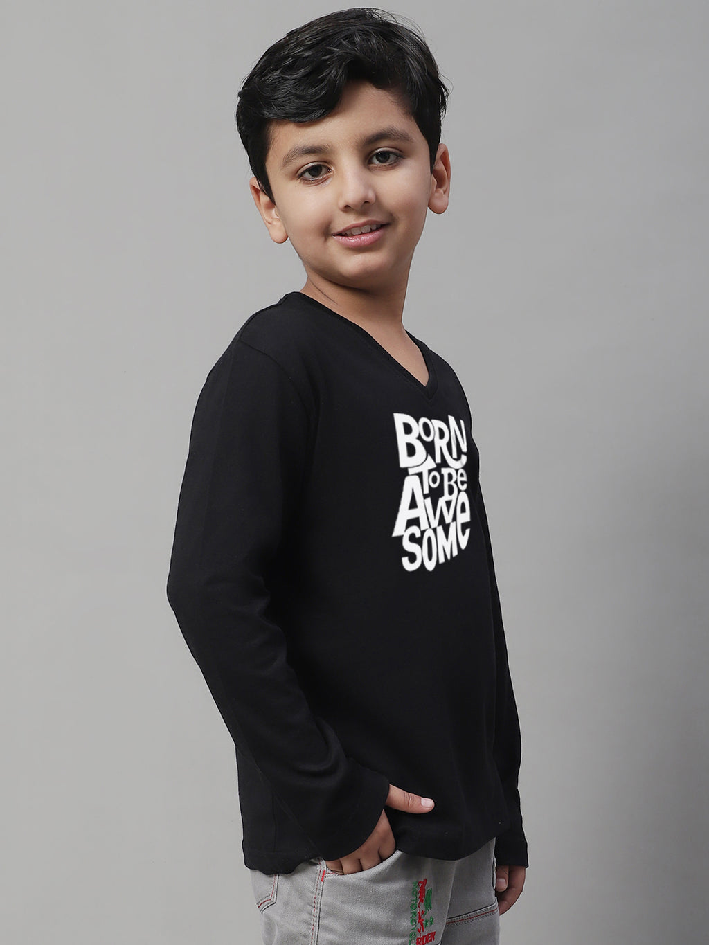 Boys Born To Be Awesome Casual Fit Printed T-Shirt - Friskers