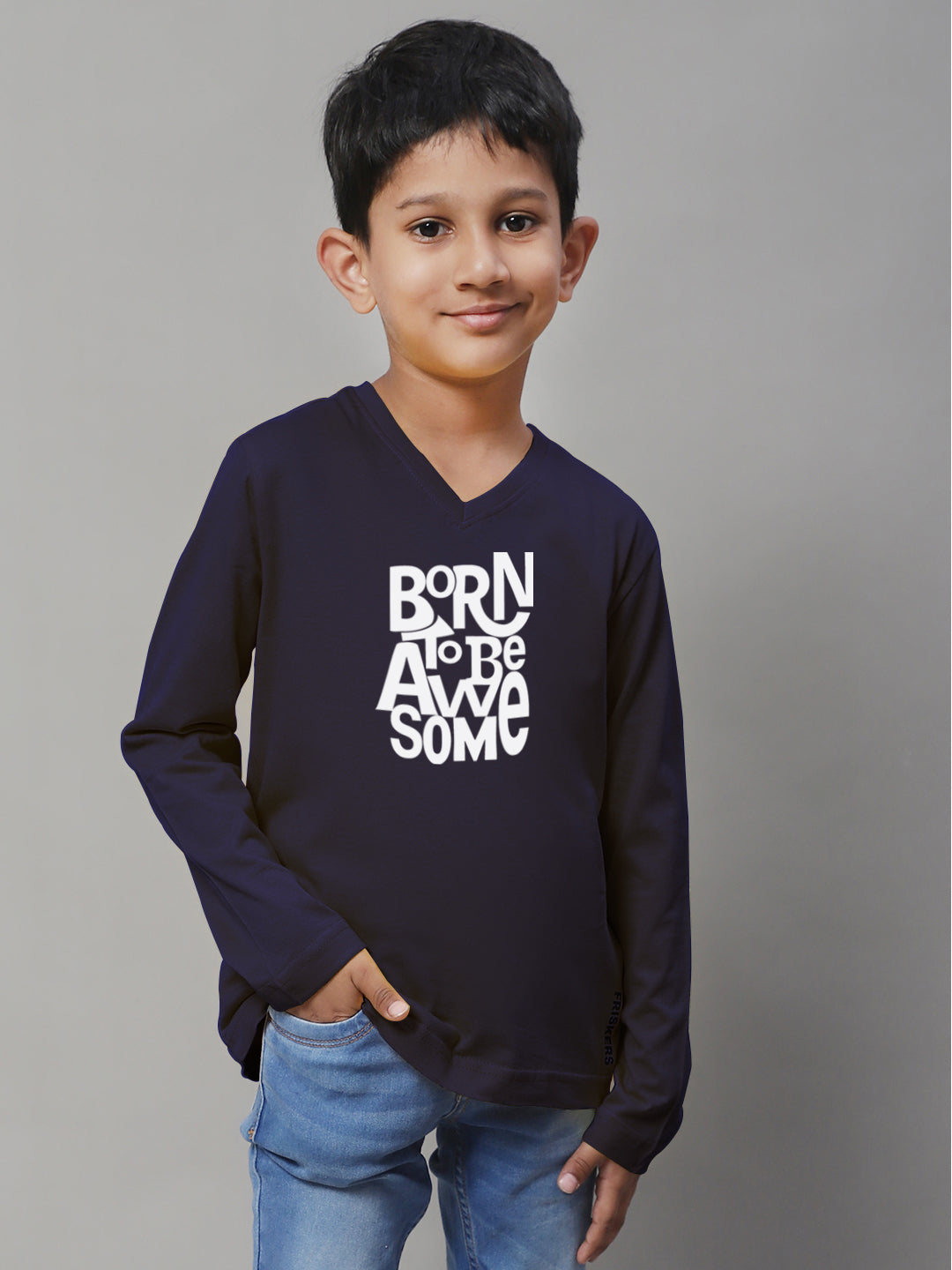 Boys Born To Be Awesome Casual Fit Printed T-Shirt - Friskers