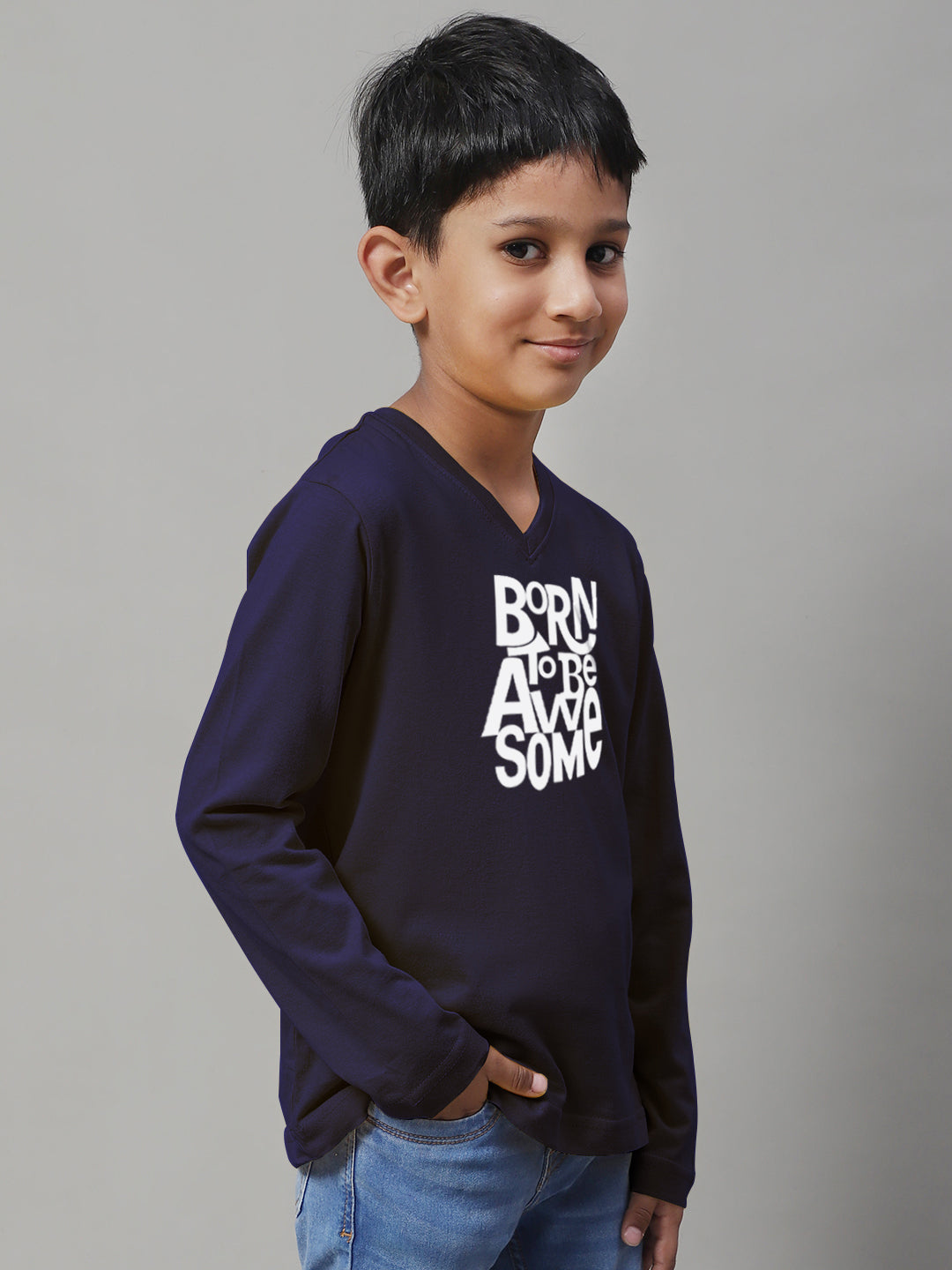 Boys Born To Be Awesome Casual Fit Printed T-Shirt - Friskers