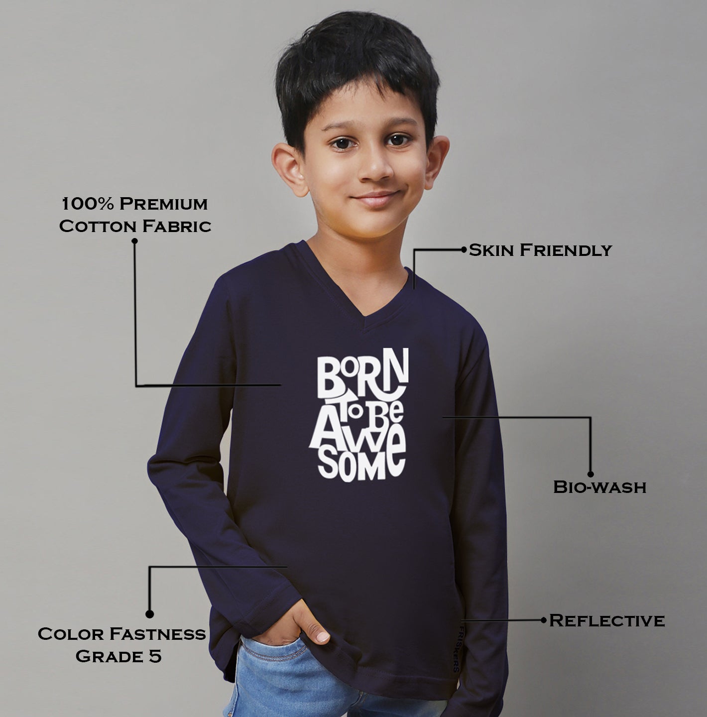 Boys Born To Be Awesome Casual Fit Printed T-Shirt - Friskers