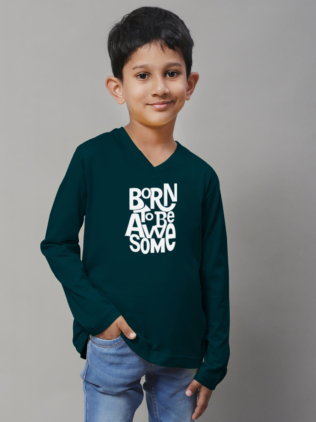 Boys Born To Be Awesome Casual Fit Printed T-Shirt - Friskers